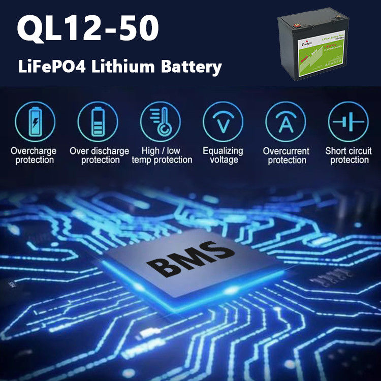 bateria de lítio Bms de 12.8v 50ah construído no poder da categoria A para a luz de rua do rv